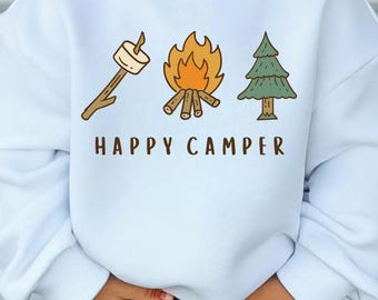 Happy Camper PNG, Camping Marshmallow, Campfire, Tree Design, Outdoors Shirt Design for Boys/Kids, (Digital Download)