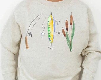 Fishing Design PNG for Boys/Kids, Watercolor Fishing Pole and Lure, Digital Download for Sublimation