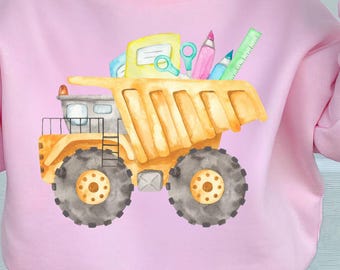 Back to School Dump Truck PNG, Construction Summer Design for Kids, School Supplies Design, Digital download for Sublimation