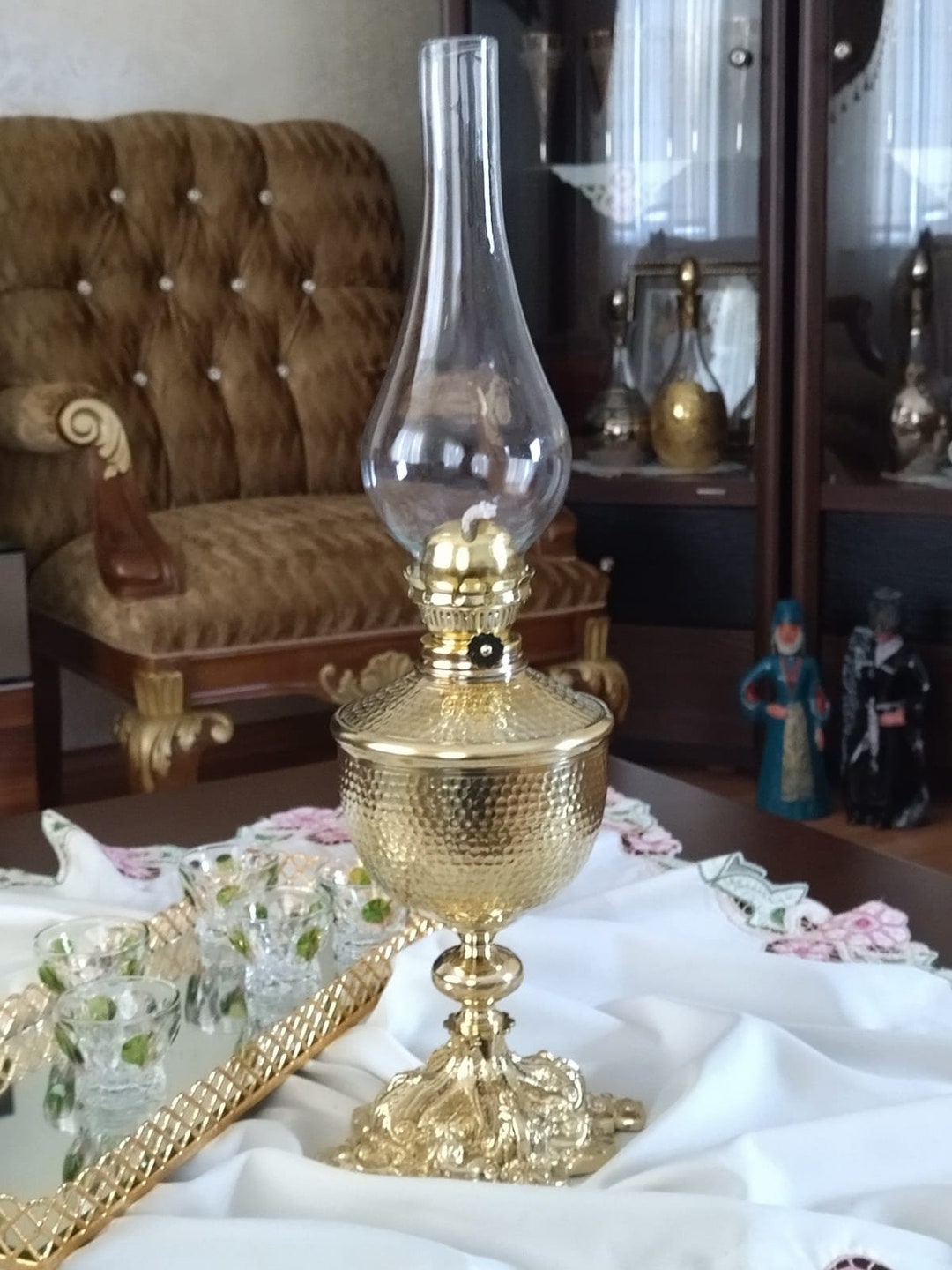 Copper Brass Oil Lamp, Vintage Style Oil Lamp, Decorative Copper Brass Oil Lamp, Copper Brass