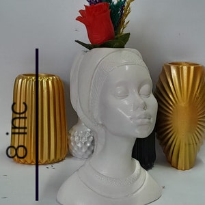 Female Bust Vase, African Statues Vase, Black Woman Statue, woman Bust, Lady Bust, Woman Bust, Miniature Sculpture Vase, White Woman Bust