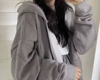 grey oversized zip up hoodie