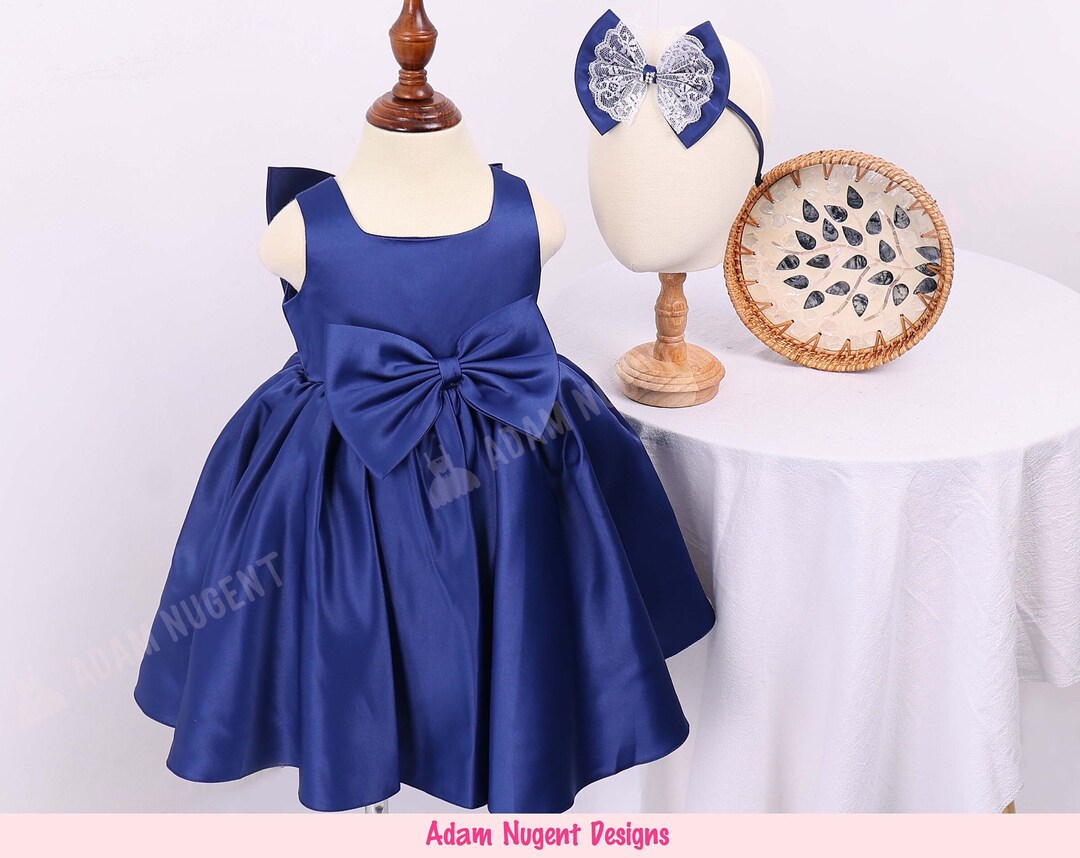Navy Blue Toddler Dress Satin Flower Girl Dress 1st Birthday Etsy