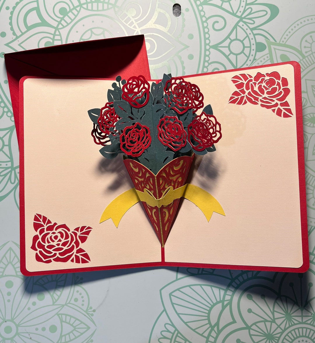 Up With Paper Valentinstag Pop-Up-Karte – Bouquet Of Roses, Personalisierbar Mit Umschlag