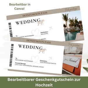 Wedding Voucher Templates Canva – 7x Personalizable Honeymoon Vouchers – Wedding Gift Idea – PDF Digital Download
