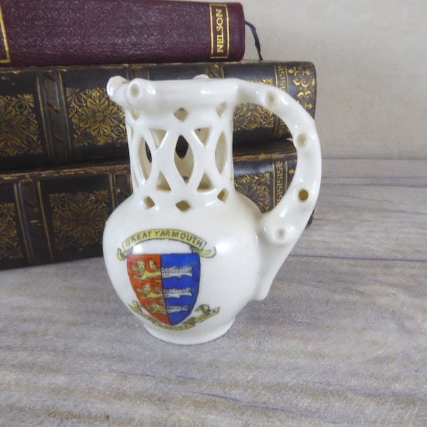 Great Yarmouth Crested China Miniature Puzzle Jug / Vintage Antique Norfolk Souvenir / c.1900-1914