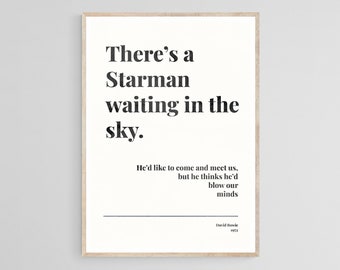 Plakat w stylu vintage Starman | Typograficzny plakat Davida Bowiego inspirowany stylem retro | Minimalistyczna sztuka do druku