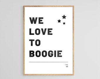 Retro wydruk „I Love to Boogie”: sztuka rock and rolla z lat 70. (do pobrania w wersji cyfrowej)