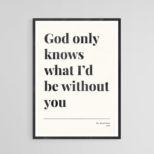 Printable Vintage Beach Boys Poster | God Only Knows Lyrics Print | Retro Inspired Art | 1960s Minimal Interior Design | Gift Idea