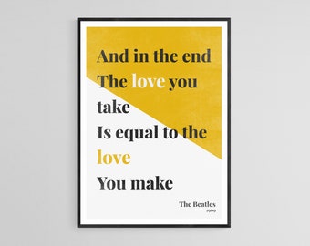 Plakat z nadrukiem The Beatles | The End | Minimalistyczny wystrój domu w stylu vintage | Teksty piosenek w stylu retro