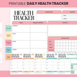 Printable Daily Health Tracking Sheet, Digital Chronic Illness Management Tracker, PDF Medical Symptoms, Severity Organizer, Meal Planner