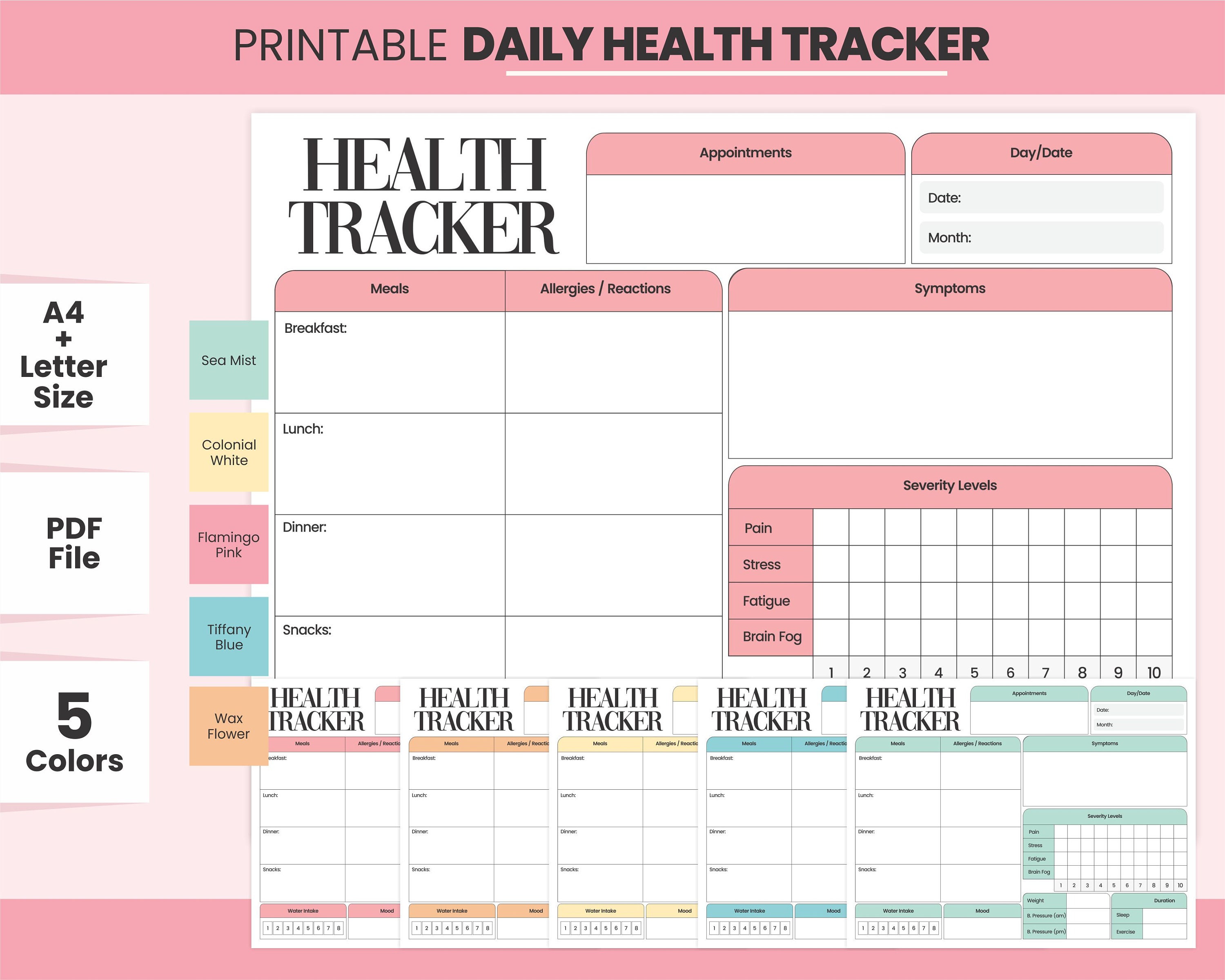 Printable Daily Health Tracking Sheet Digital Chronic Illness 