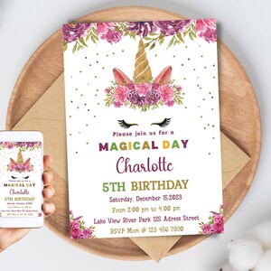 Printable Unicorn Birthday Invitation, Editable Unicorn Birthday Party Invite, Unicorn Rainbow Invites, Magical Invitation, Instant Download
