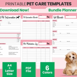 Afdrukbare Huisdier Informatie Log Puppy Care Templates Huisdier Vaccinatie Records, Hond Dierenarts Records, Puppy Checklist Pet Sitter Notes, Puppy Groei