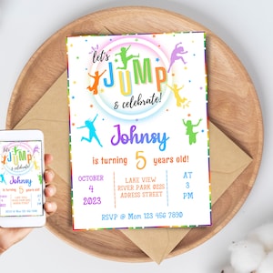 Trampoline Park Birthday Invitation, Trampoline Party, Jump Birthday Party Invitation, Jumping Party, Boys Printable Instant Editable Invite