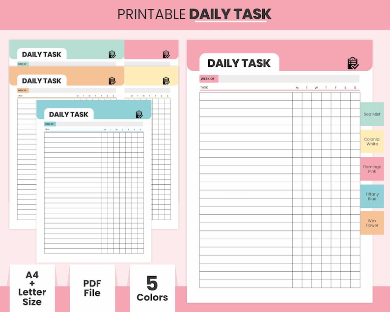 Printable Minimalist Daily Task Tracking Sheet, Digital Work Schedule ...
