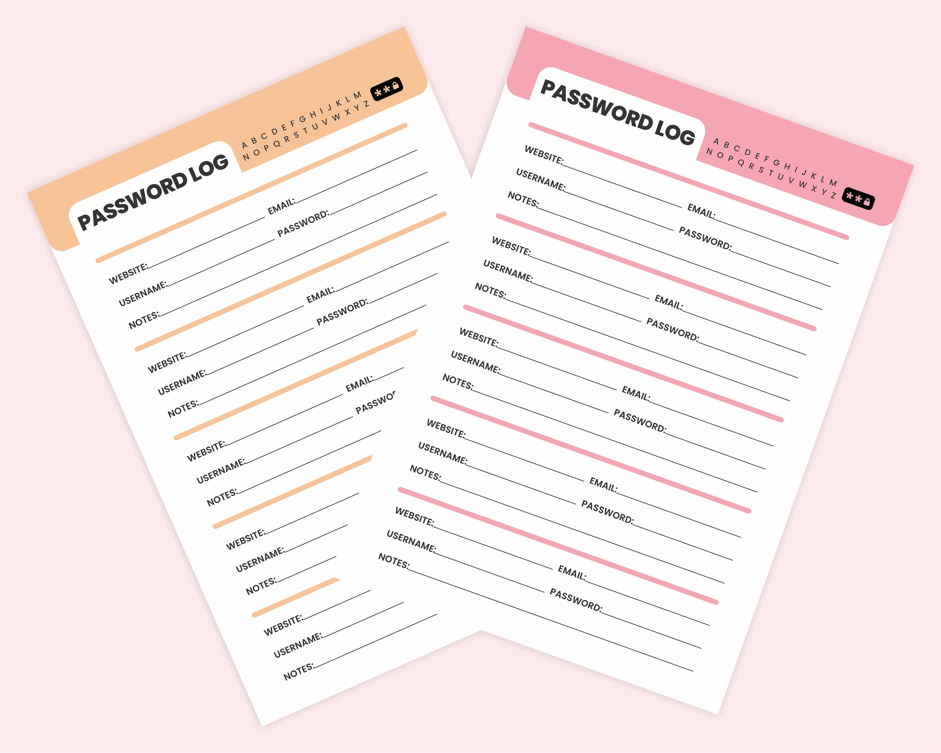 Printable Password Logbook, A4 Password Organizing Sheets, 5 Colors Website Password Journal ...