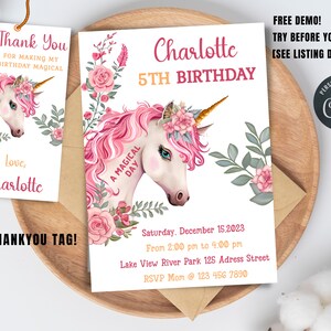 Printable Unicorn Birthday Invitation, Editable Unicorn Birthday Party Invite, Unicorn Rainbow Invites, Magical Invitation, Instant Download