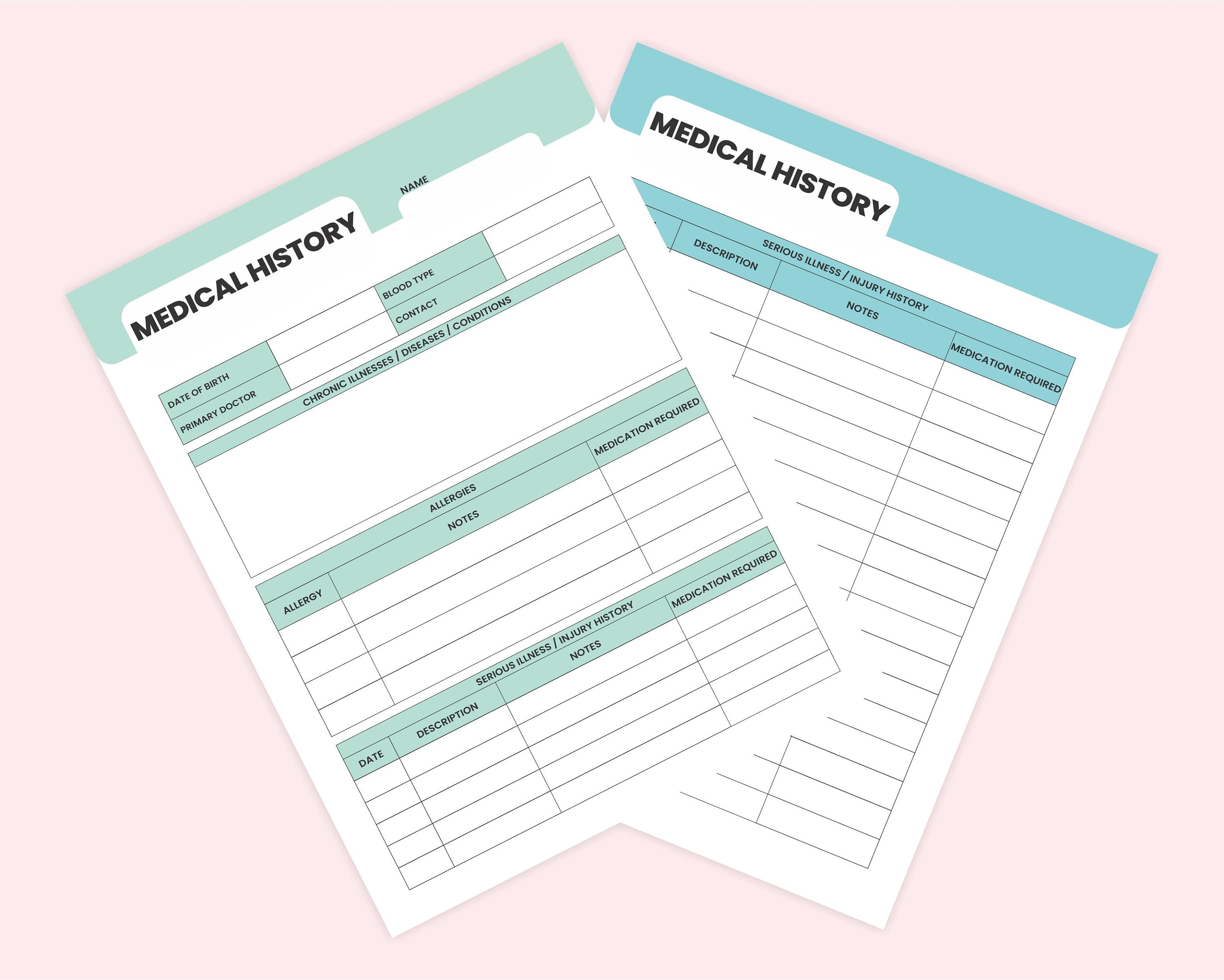 Printable A4 Medical History Form Template, Health Binder, Medical Report Sheet, Medication Log