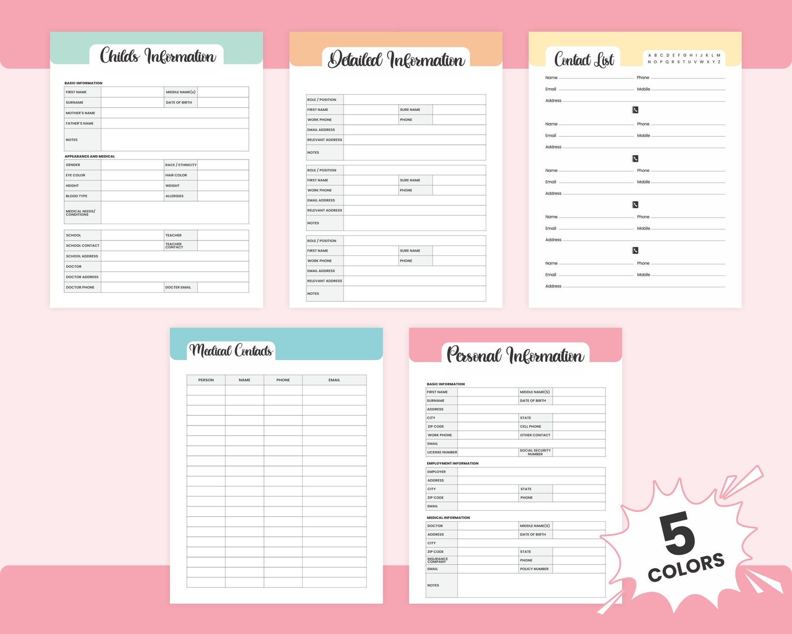 Printable Family Home Binder, A4 Health Care Planner, Family Emergency ...