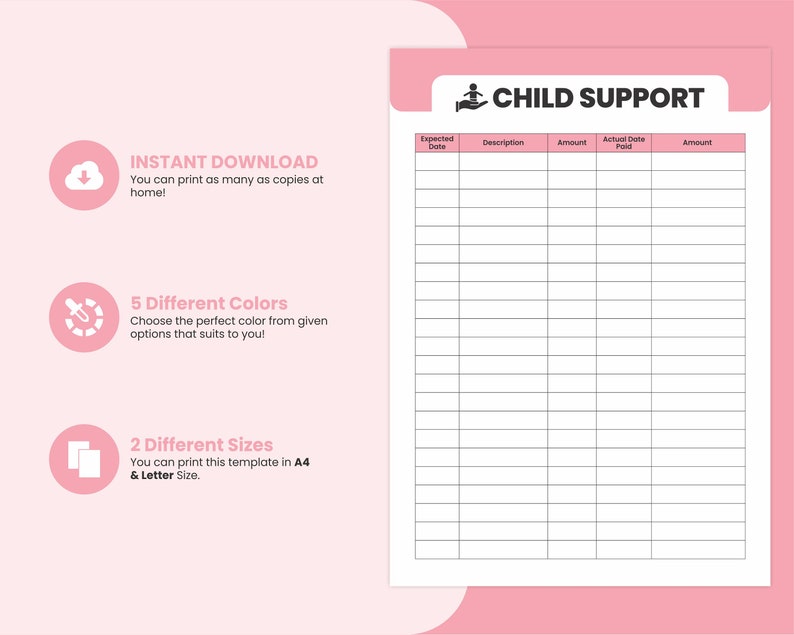 Printable Single Parent Child Support Custody Planner, Co Parenting Payment Log Child Debt Tracker Divorce Payment Allowance for Children