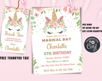 Printable Unicorn Birthday Invitation, Editable Unicorn Birthday Party Invite, Unicorn Rainbow Invites, Magical Invitation, Instant Download