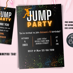 Trampoline Park Birthday Invitation, Trampoline Party, Jump Birthday Party Invitation, Jumping Party, Boys Printable Instant Editable Invite