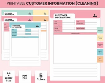 Printable Customer Information Cleaning Pdf Template Digital Cleaning Service Business Planner Sheet, Customer Info Log, Client Info Sheet