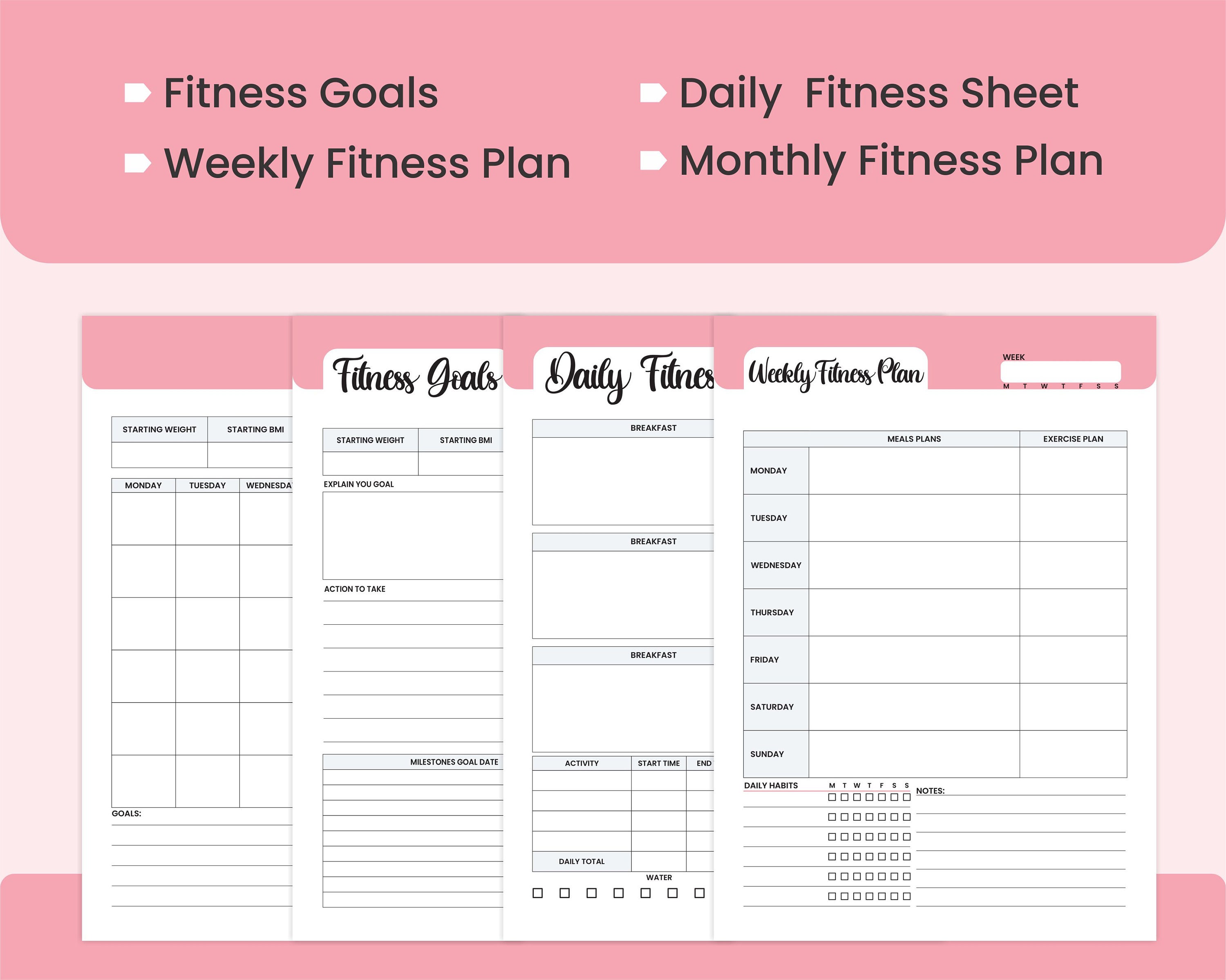 Printable Daily Fitness Tracker, A4 and Letter Size Weight Loss Binder ...