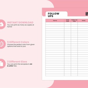 Printable Business Follow Ups Digital Sheet Template Small Business ...