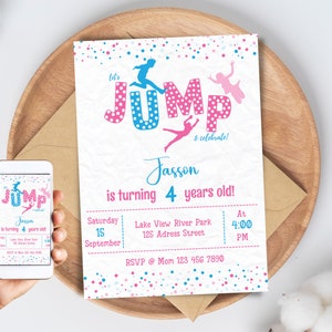 Trampoline Park Birthday Invitation, Trampoline Party, Jump Birthday Party Invitation, Jumping Party, Boys Printable Instant Editable Invite