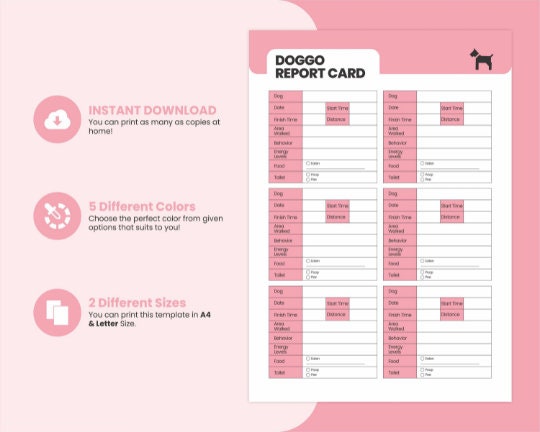 Printable Dog Report Card PDF Template Daily Doggie Daycare Report Log Digital Pet Form Dog ...