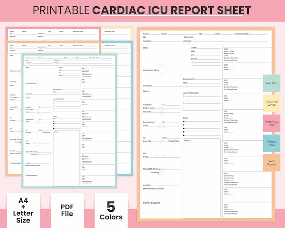 Printable Cardiac Nurse Report Sheet ICU Nursing Patient - Etsy