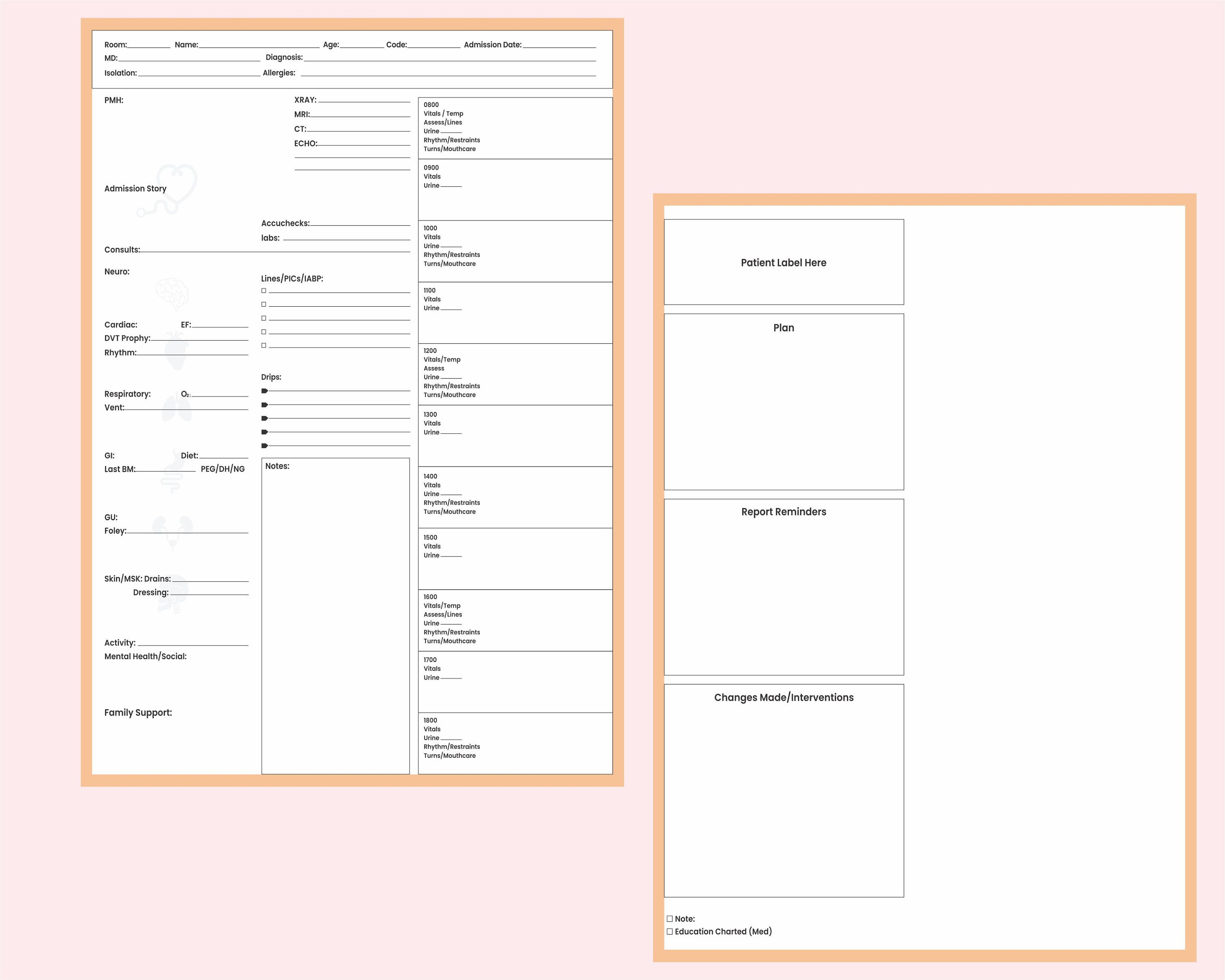 Printable Cardiac Nurse Report Sheet, ICU Nursing Patient Report