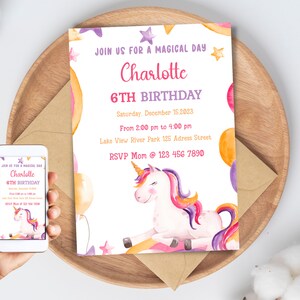 Printable Unicorn Birthday Invitation, Editable Unicorn Birthday Party Invite, Unicorn Rainbow Invites, Magical Invitation, Instant Download