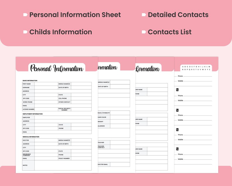 Printable Family Home Binder, A4 Health Care Planner, Family Emergency ...