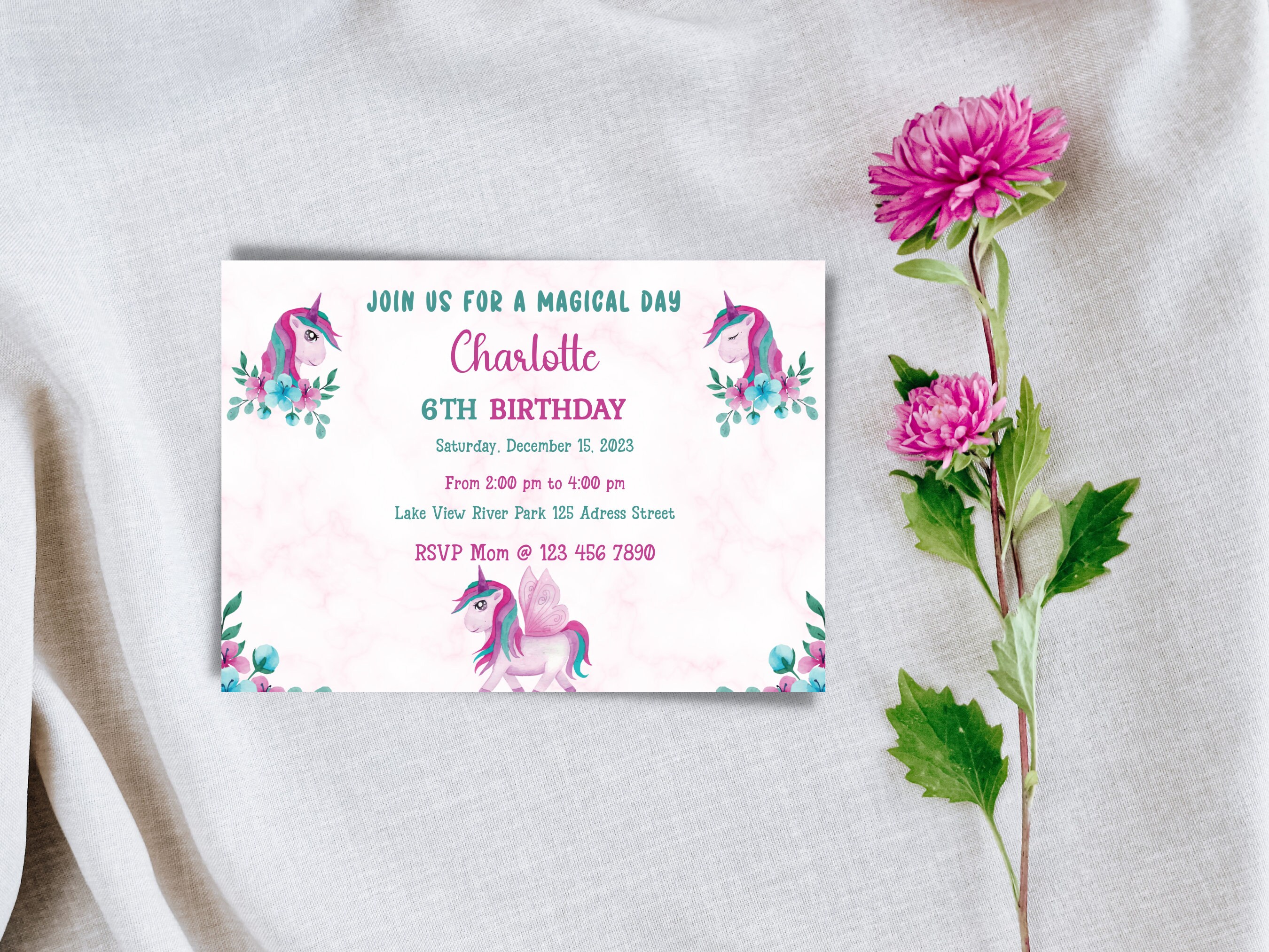Printable Unicorn Birthday Invitation, Editable Unicorn Birthday Party ...