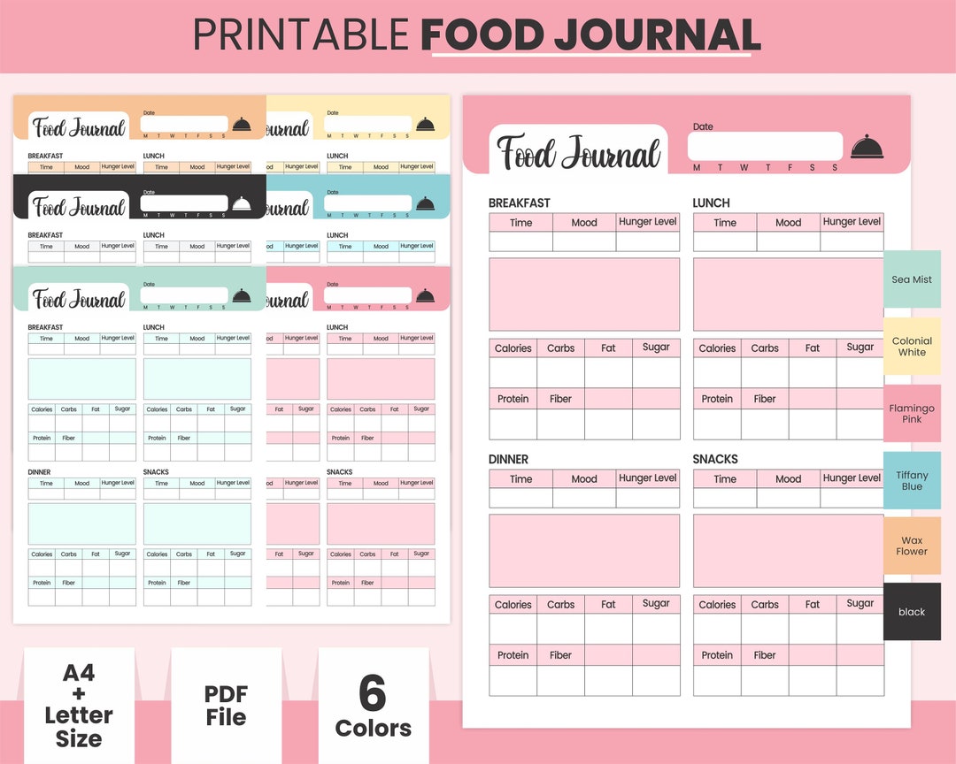Printable Daily Food Journal, Colorful Meal Planner PDF Template ...