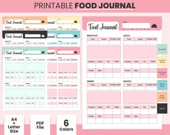 Printable Daily Food Journal, Colorful Meal Planner PDF Template, Weight Loss Plan Log, Schedule Tracker, Calorie Counting Journal
