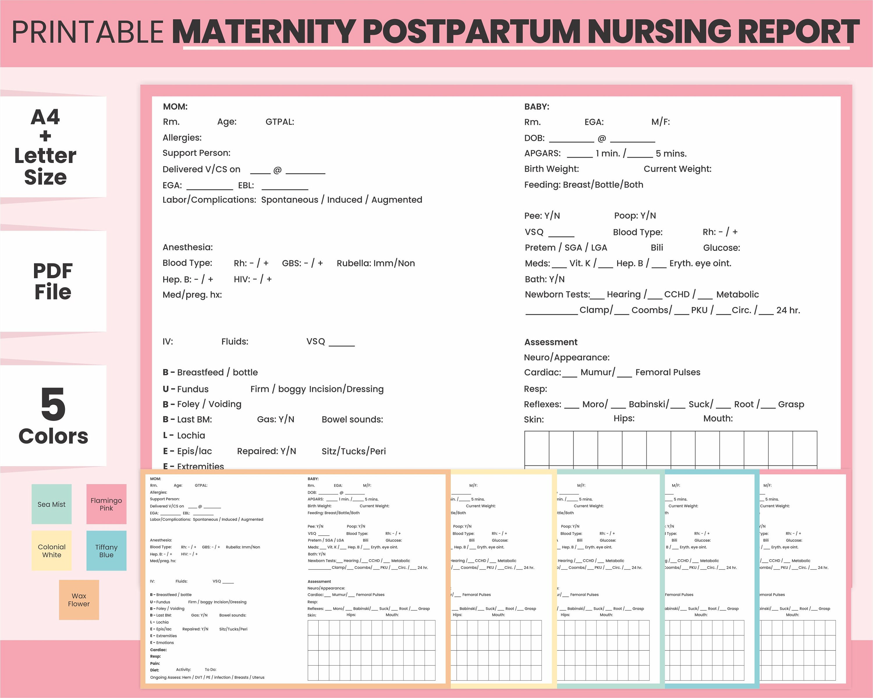 Printable Maternity Postpartum Nursing Report Sheet PDF Template