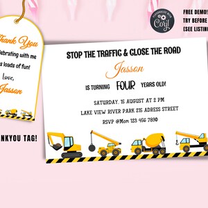 Construction Birthday Party Invitation Template, Construction Birthday Party,  Editable Construction Invitation, Dump Truck Birthday, Corjl