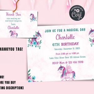 Printable Unicorn Birthday Invitation, Editable Unicorn Birthday Party Invite, Unicorn Rainbow Invites, Magical Invitation, Instant Download