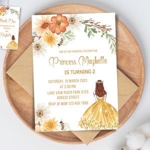 Invitación de princesa, invitación de cumpleaños de princesa, fiesta de princesa, invitación de princesa, fiesta de cumpleaños, cumpleaños de niña, descarga instantánea, editable