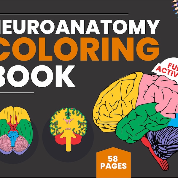 Printable Neuroanatomy Coloring Book, PDF Neuro drawing Book, Physiology Adult Coloring Pages, Human Brain Fun Activity Book For Children