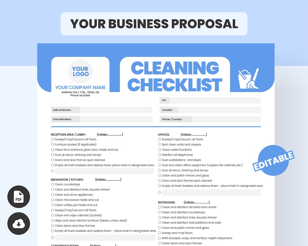 Personalized Cleaning Checklist for Small Business Owners, Printable