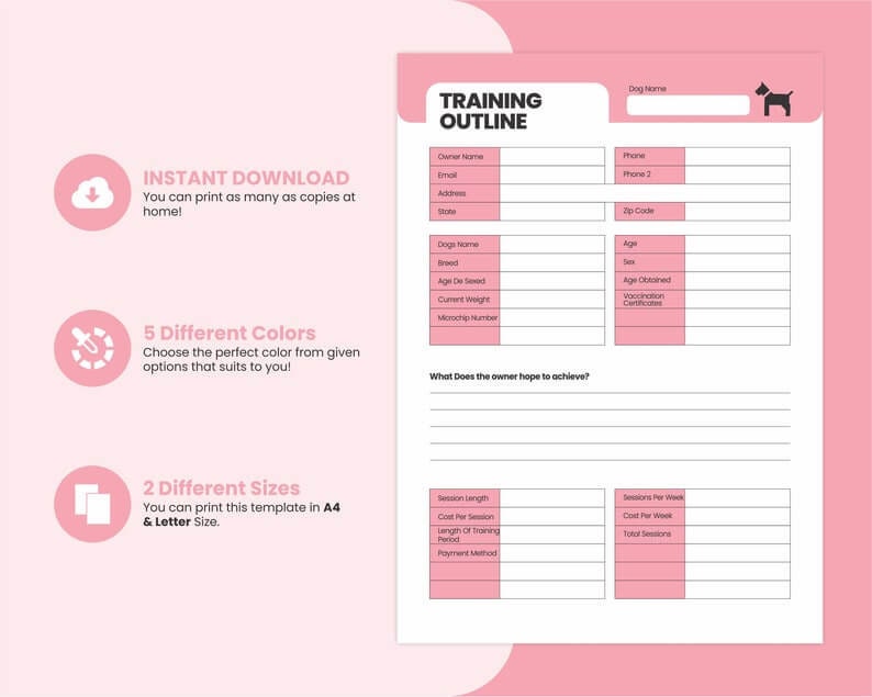 Printable Dog Training Outline Digital PDF Sheet Template Ready to ...