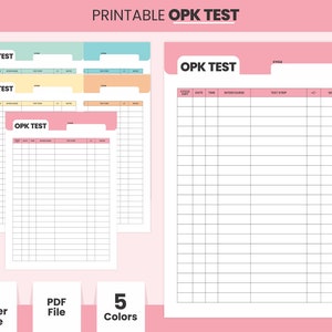 Hoja de prueba de ovulación imprimible, prueba médica OPK PDF para mantener registro, página de registro de tiras reactivas de ovulación y kits predictores, planificador de fertilidad