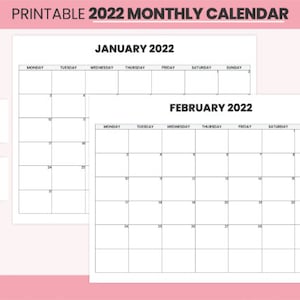 Printable 2022 Mini Desk Calendar For Small Business, 12 Months Calendar Pages, Digital Month At A Glance A4 Monthly Landscape Calendar 2022