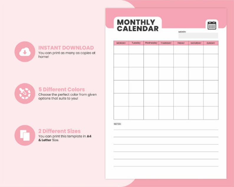 Printable Blank Calendar Page Template Digital Minimalist Downloadable ...