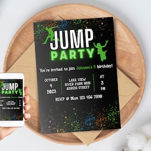 Trampoline Park Birthday Invitation, Trampoline Party, Jump Birthday Party Invitation, Jumping Party, Boys Printable Instant Editable Invite